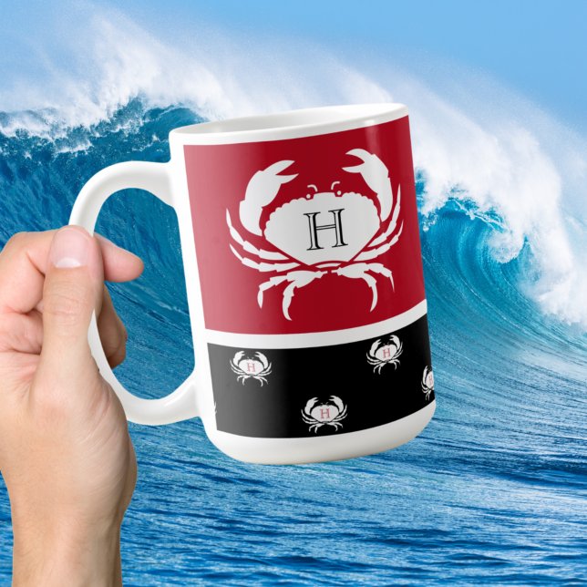 Mit Monogramm Schwarz-weißer Krebskaffee m Kaffeetasse (Von Creator hochgeladen)