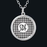 Mit Monogramm Schwarz-weißes Buffalo Kariert Versilberte Kette<br><div class="desc">Personalisierter Mit Monogramm Buffalo-Karo Silver Necklace</div>