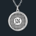 Mit Monogramm Schwarz-weißes Buffalo Kariert Versilberte Kette<br><div class="desc">Personalisierter Mit Monogramm Buffalo-Karo Silver Necklace</div>