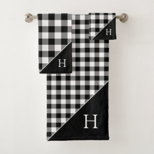 Mit Monogramm Schwarz-weißes Buffalo-Karo-Muster Badhandtuch Set