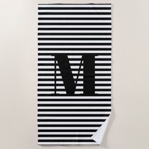 Mit Monogramm Schwarz-weißes Streifenmuster Strandtuch