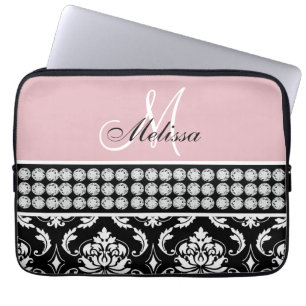 Mit Monogramm schwarzer Damast Druckdiamant-Rosa Laptopschutzhülle