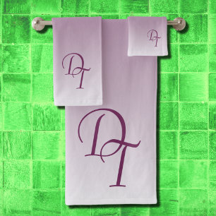 Mit Monogramm - schwarzer Magenta ombre Badhandtuch Set