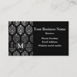 Mit Monogramm schwarzer und silberner Damast Visitenkarte