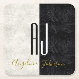 Mit Monogramm schwarzer und weißer Marmor Rechteckiger Pappuntersetzer