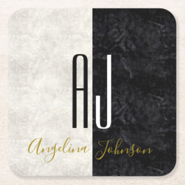 Mit Monogramm schwarzer und weißer Marmor Rechteckiger Pappuntersetzer