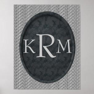 Mit Monogramm Schwarzes Blumenposter Poster