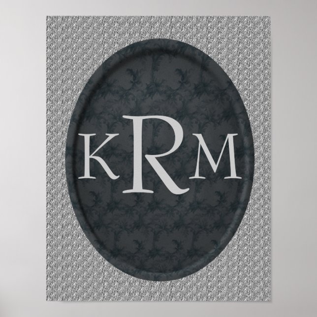 Mit Monogramm Schwarzes Blumenposter Poster (Vorne)