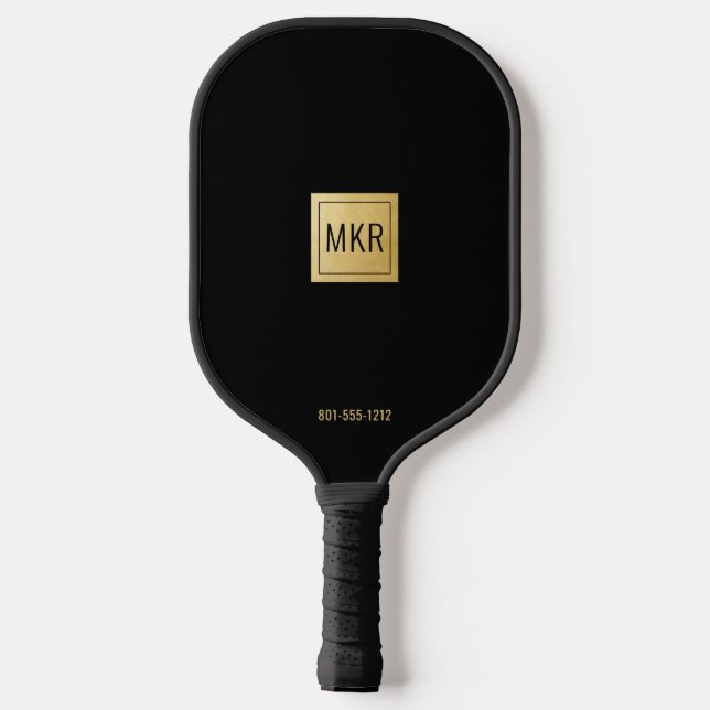 Mit Monogramm Schwarzes Quadrat Pickleball Schläger (Rückseite)