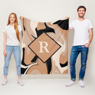 Mit Monogramm Schwarzweißcreme-Marmor Swirl-Muster Fleecedecke