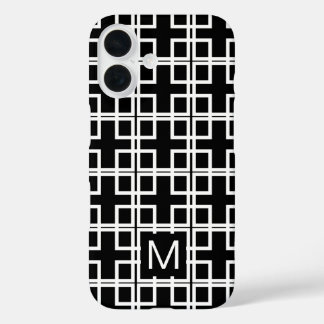 Mit Monogramm Schwarzweißquadrat iPhone 16 Hülle