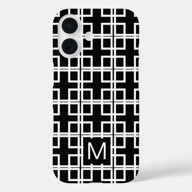 Mit Monogramm Schwarzweißquadrat Case-Mate iPhone Hülle (Rückseite)