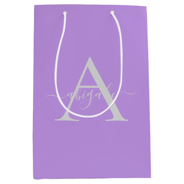 Mit Monogramm Script-Lavender | Minimalistisches E Mittlere Geschenktüte (Vorderseite)