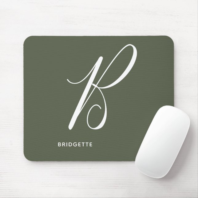Mit Monogramm Script Letter B Chive Green Mousepad (Mit Mouse)
