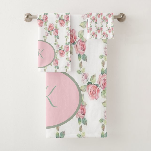 Mit Monogramm Shabby Chic Rosa Rose Badhandtuch Set (Insitu)