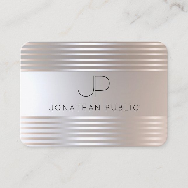 Mit Monogramm Silber-Look Elegantes modernes Templ Visitenkarte (Vorderseite)