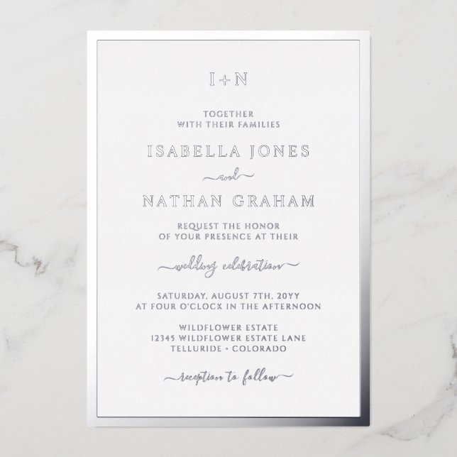 Mit Monogramm Silberhochzeit Folieneinladung (Vorderseite)