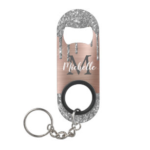 Mit Monogramm Silver Glitzer Tropfen Rose Gold Met Mini Flaschenöffner