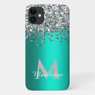 Mit Monogramm Silver Glitzer und Aquamarin Case-Mate iPhone Hülle