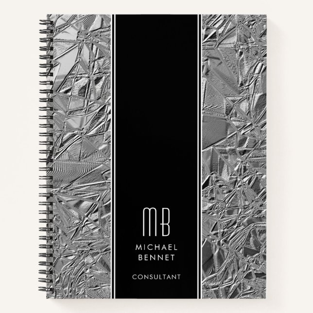 Mit Monogramm Silver Metallic Business Notebook Notizbuch (Vorderseite)