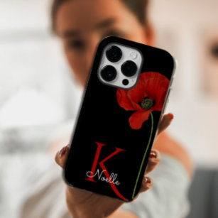 Mit Monogramm Single Roter Mohn auf schwarz Case-Mate iPhone Hülle