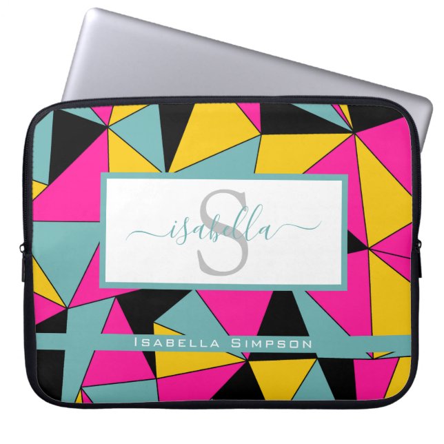 Mit Monogramm Skript Aquamarin Pink Black Yellow P Laptopschutzhülle (Vorderseite)