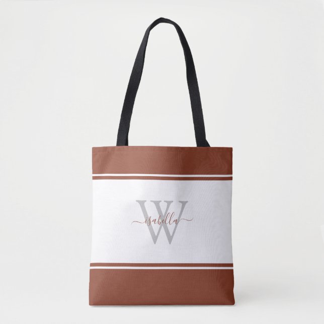 Mit Monogramm Skript, Initial Rust Tote Bag (Vorderseite)