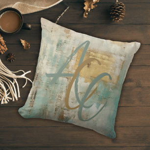 Mit Monogramm Skript Moderner Aquamariner Abstrakt Kissen