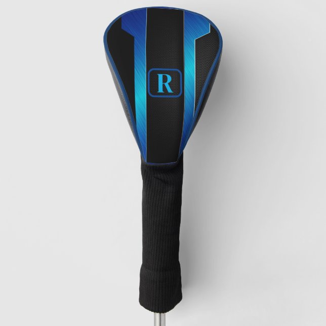 Mit Monogramm Sleek Blue Metal Golf Headcover (Vorderseite)