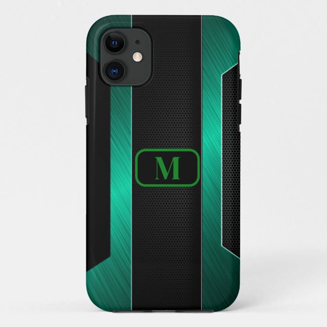 Mit Monogramm Sleek Green Metal Case-Mate iPhone Hülle (Rückseite)