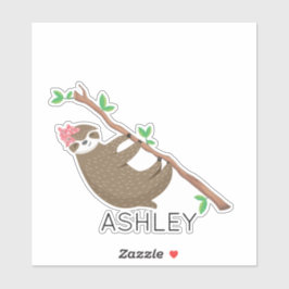 Mit Monogramm Sloth Girl personalisiert Aufkleber