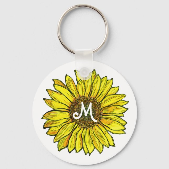 Mit Monogramm Sonnenblume Schlüsselanhänger (Vorderseite)