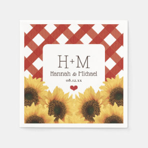 Mit Monogramm Sonnenblume und Rote Gingham Wedding Serviette