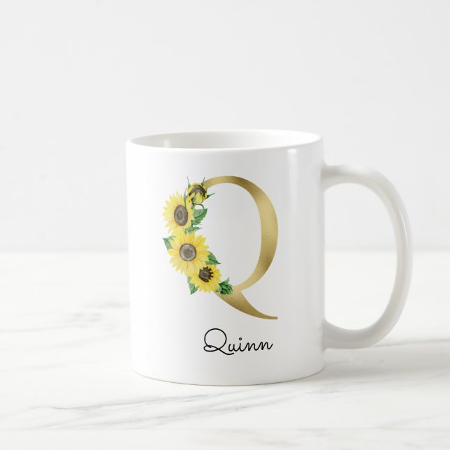 Mit Monogramm Sonnenblumen-Anfangszahl Q Kaffeetasse (Rechts)