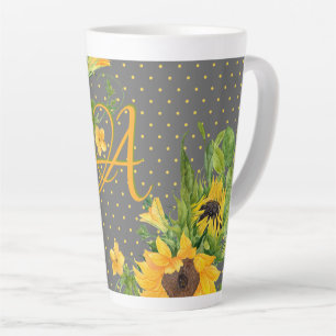 Mit Monogramm Sonnenblumen Gelb-Grau-Dekoration Milchtasse