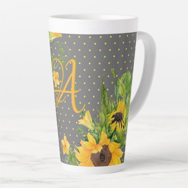 Mit Monogramm Sonnenblumen Gelb-Grau-Dekoration Milchtasse (Rechte Ecke)