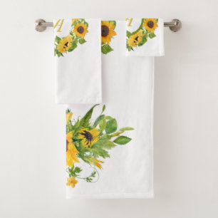 Mit Monogramm Sonnenblumen Muster dekorativ Badhandtuch Set