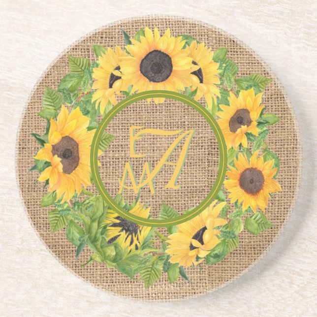 Mit Monogramm Sonnenblumen Muster dekorativ Getränkeuntersetzer (Vorne)