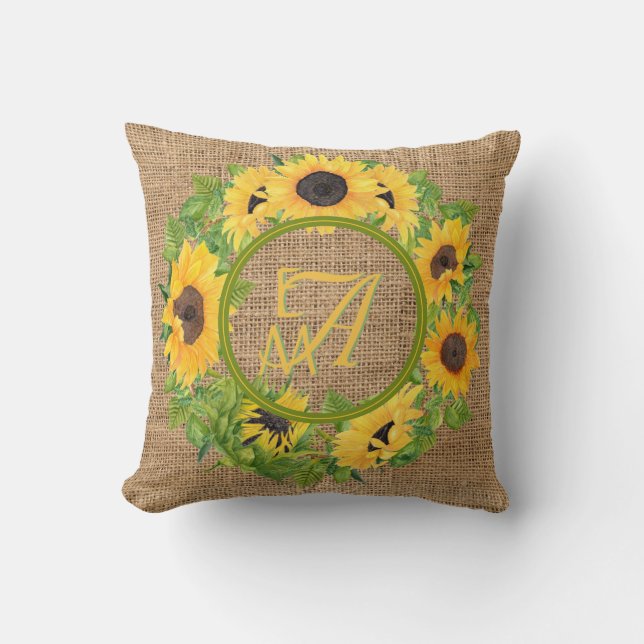 Mit Monogramm Sonnenblumen Muster dekorativ Kissen (Vorderseite)