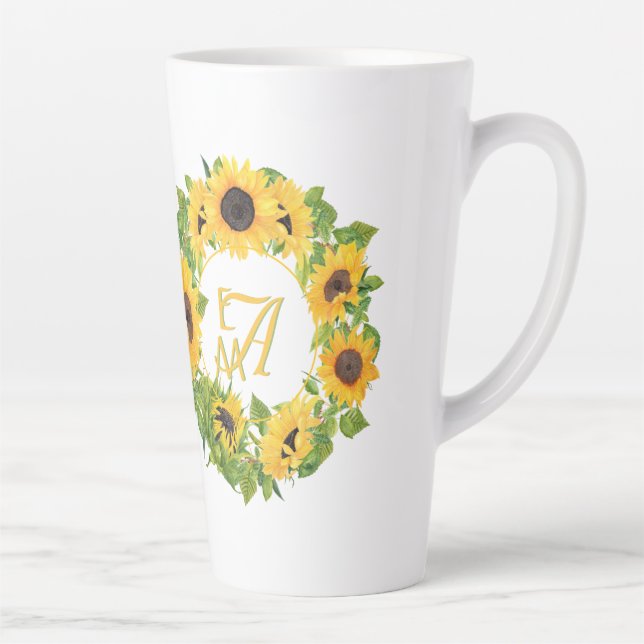 Mit Monogramm Sonnenblumen Muster dekorativ Milchtasse (Rechts)