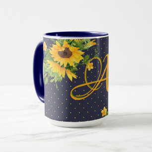 Mit Monogramm Sonnenblumen Navy Blue Yellow Deco Tasse