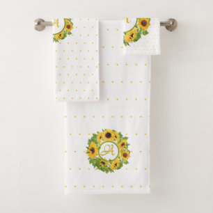 Mit Monogramm Sonnenblumen Punkte gelb Badhandtuch Set