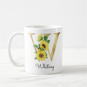 Mit Monogramm Sonnenblumenblume, erste W Kaffeetasse