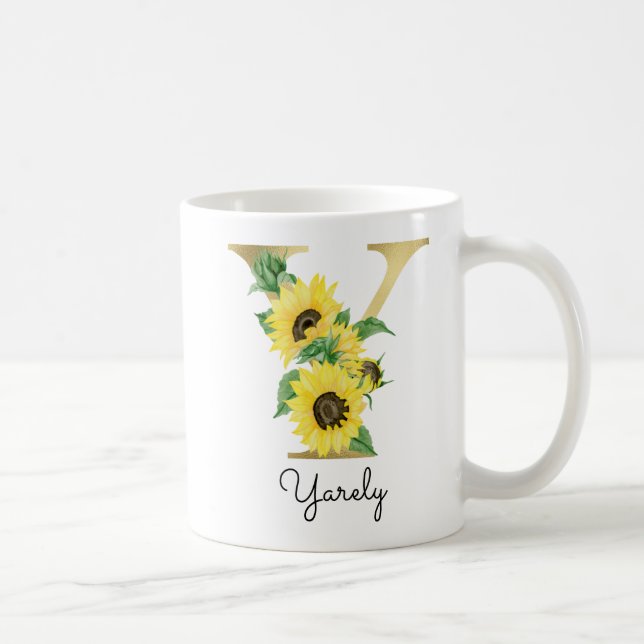 Mit Monogramm Sonnenblumenblume Kaffeetasse (Rechts)