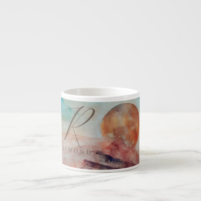 Mit Monogramm Sonnenwolken und Wüstenlandschaft Espressotasse (Vorderseite)