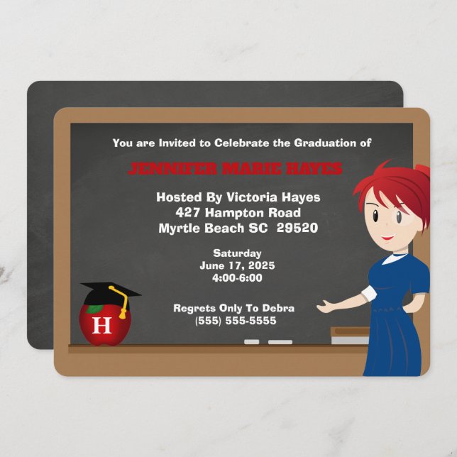 Mit Monogramm Spaß Lehrer Abschluss Einladung (Vorne/Hinten)