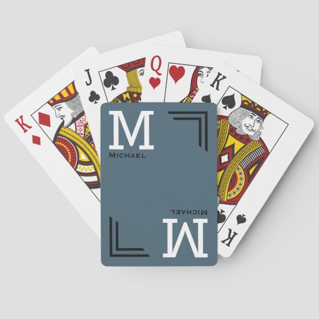 Mit Monogramm Spielkarten staubig blue (Rückseite)