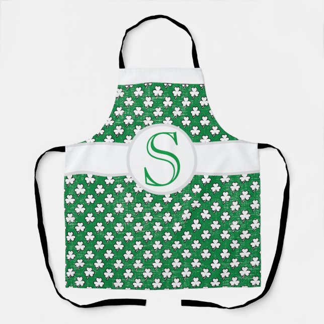 Mit Monogramm St. Paddy's Day Clover Pattern Lucky Schürze (Vorderseite)