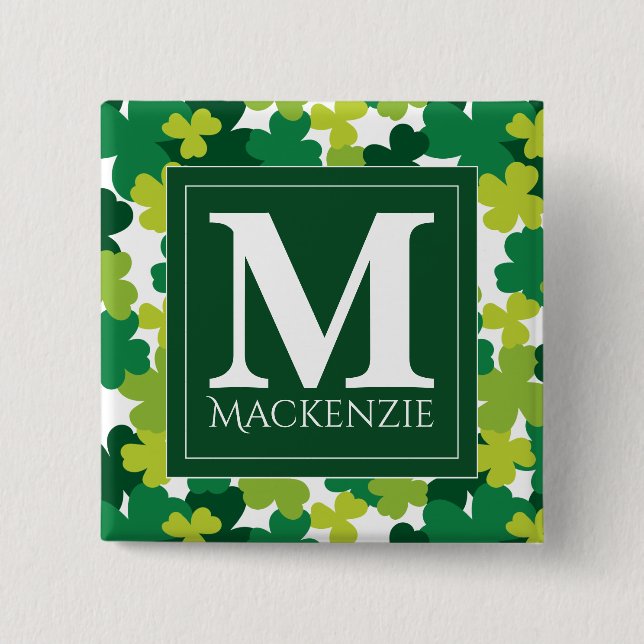 Mit Monogramm St Patrick TagesKleeblätter Button (Vorderseite)