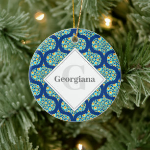 Mit Monogramm Starry Night on Sea Doodle Ogee Keramik Ornament